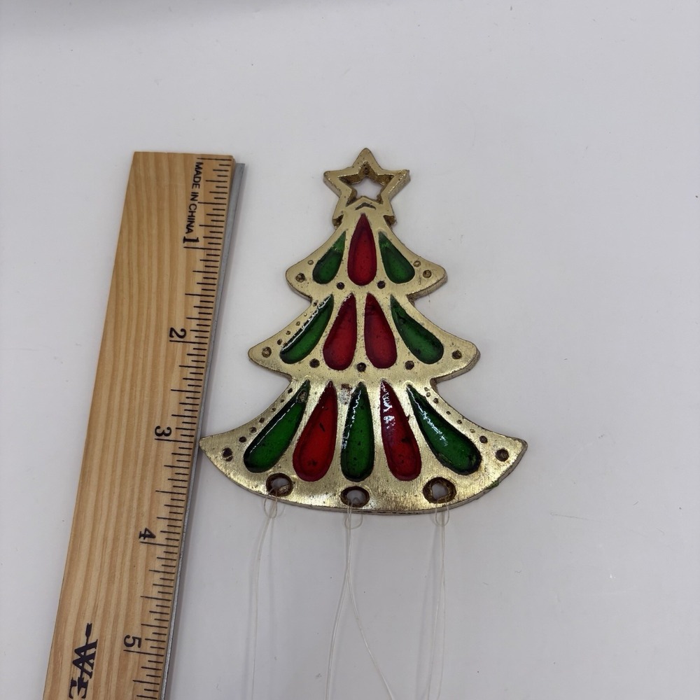 Vintage Stained Glass and Cast Metal Christmas Tree Wind Chime Japan Decoration - Picture 4 of 7